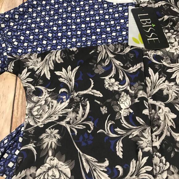 LBISSE NWT Asymmetric Handkerchief Hem Pattern Mix Modest Midi Dress Size Large - Picture 2 of 3